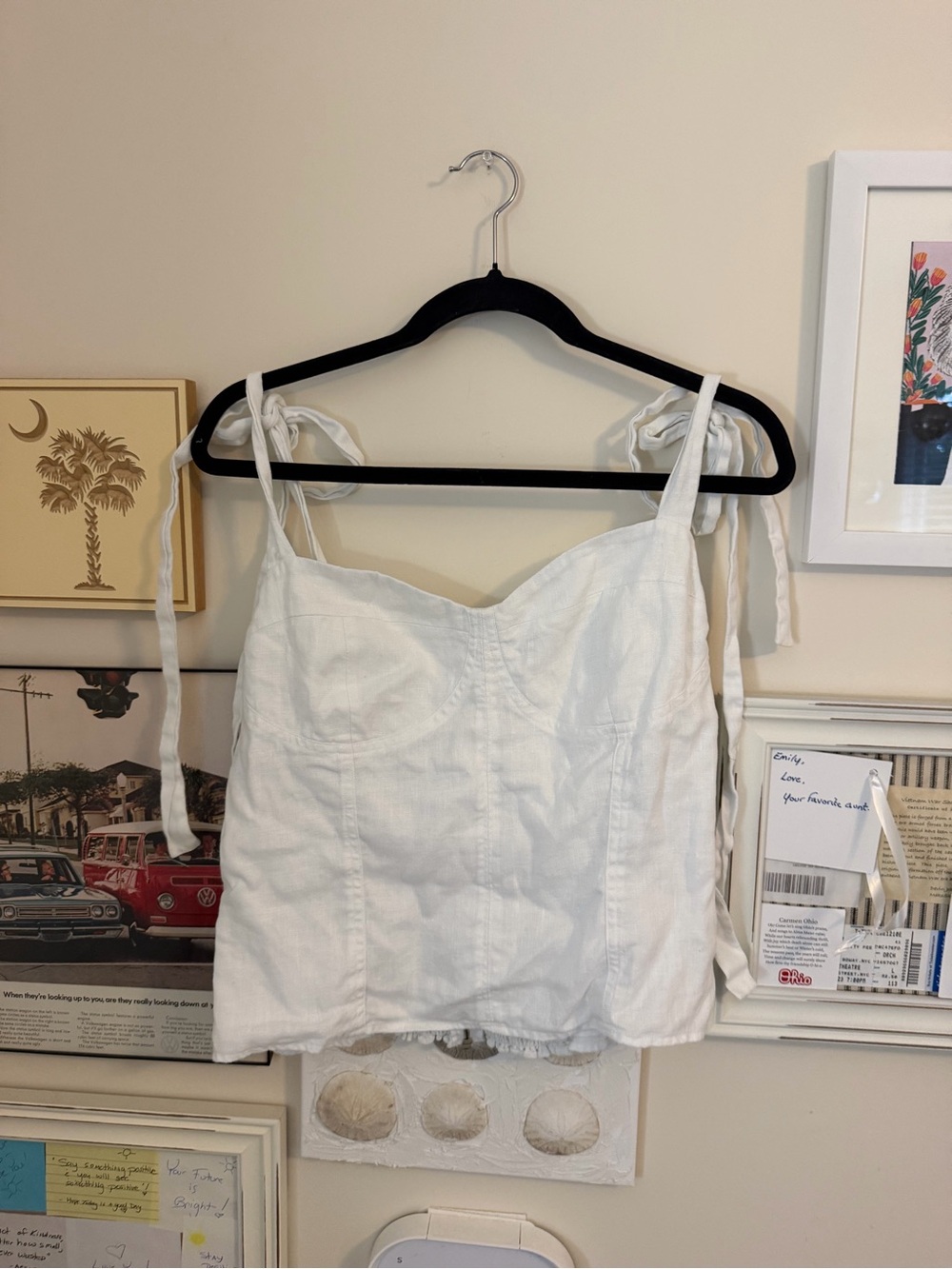 Reformation White Tie-Shoulder Linen Cami